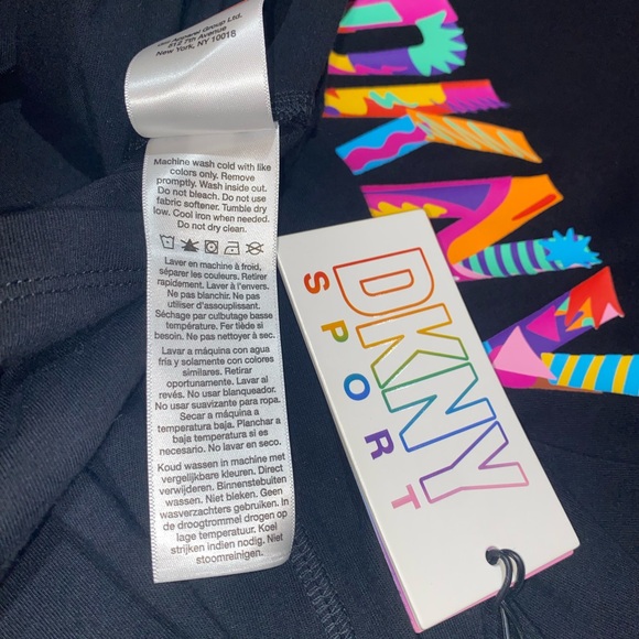 DKNY Logo Sport T-Shirt, Front Knot Detail, Black Multicolor, Size M - Picture 8 of 10